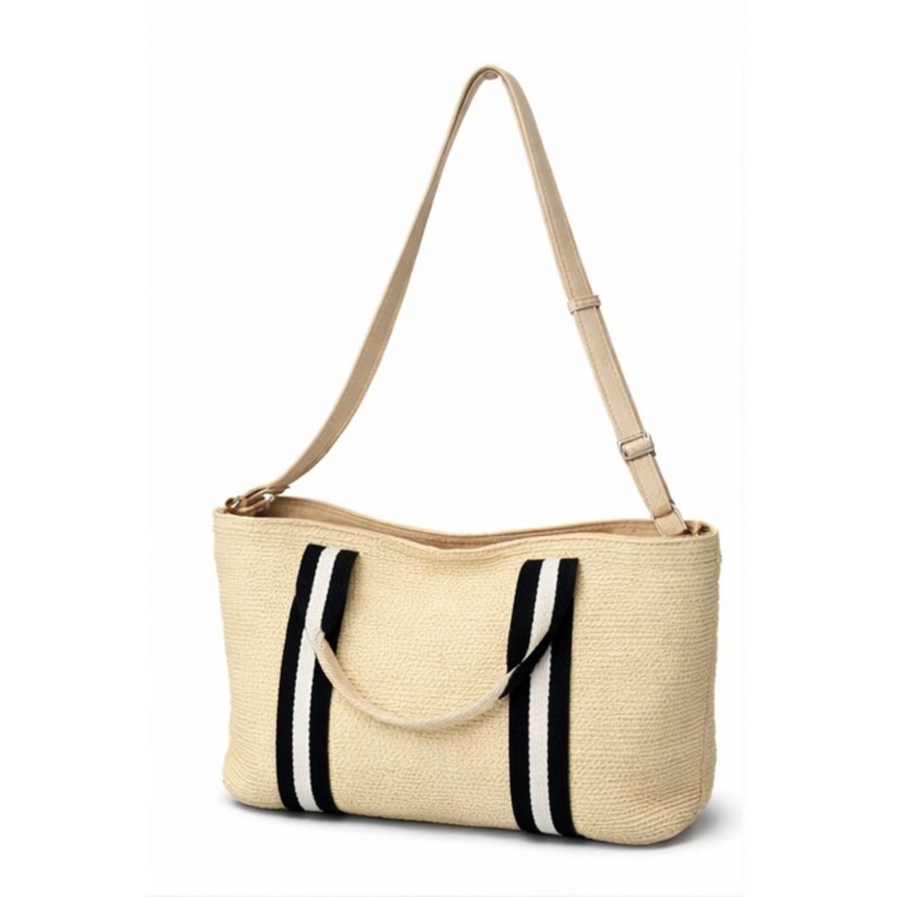 Talbots Womens Nautical Tote Shoulder Bag Large Natural Woven‎ Paper Straw Lined
